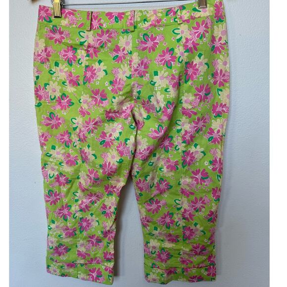 Lilly Pulitzer VTG Daisy Floral Mid Rise Capri Pants Cuff Pockets Green Sz 4 - Picture 2 of 7